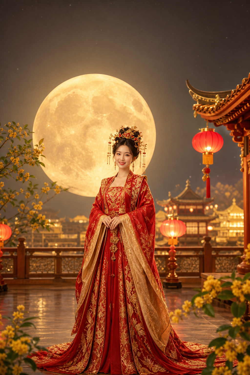 红金汉服中秋祝福样卡